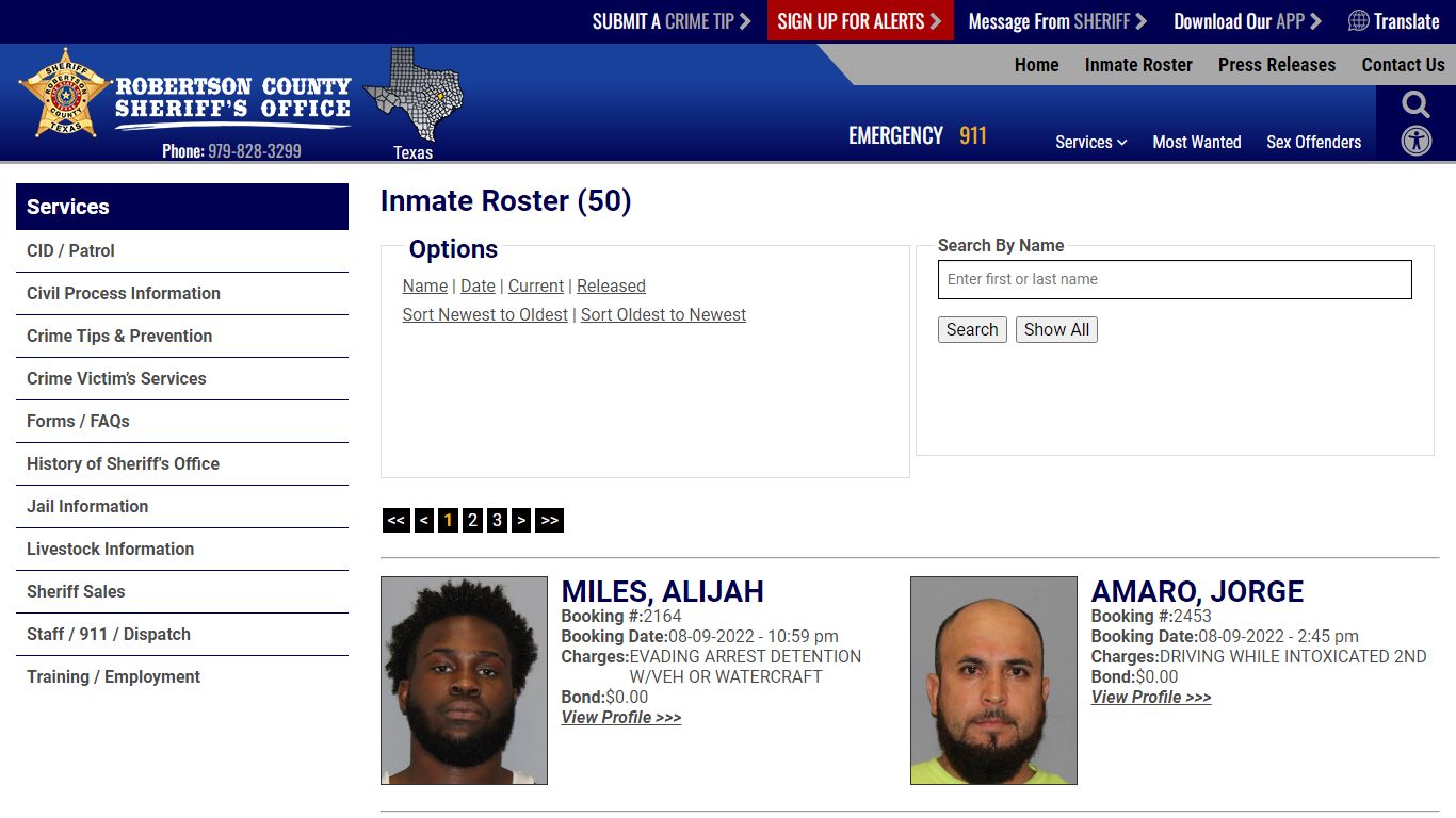 Inmate Roster - Robertson County TX Sheriff